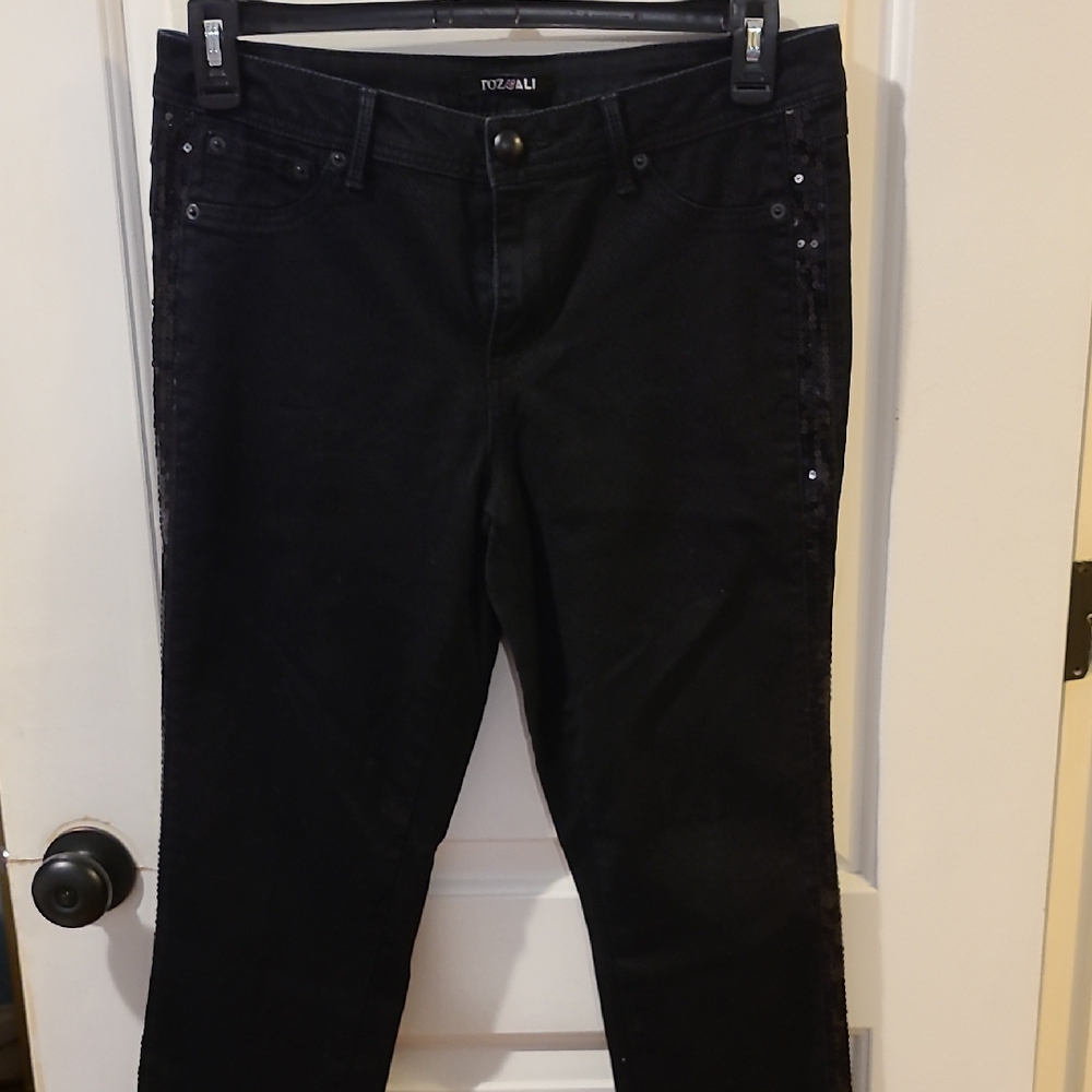 Roz & Ali Black Jeans With Sequin Stripes